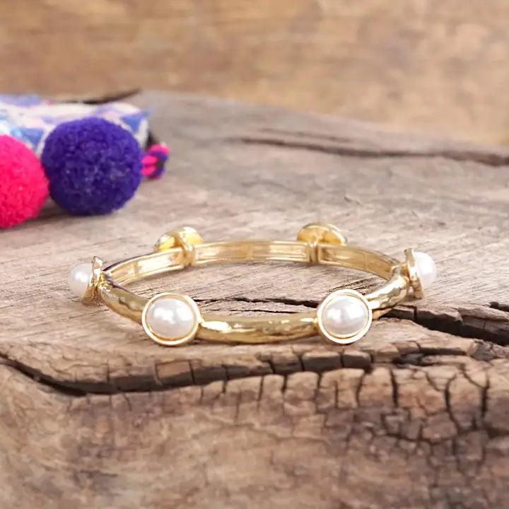 Pearl Bezel Golden Stretch Bangle