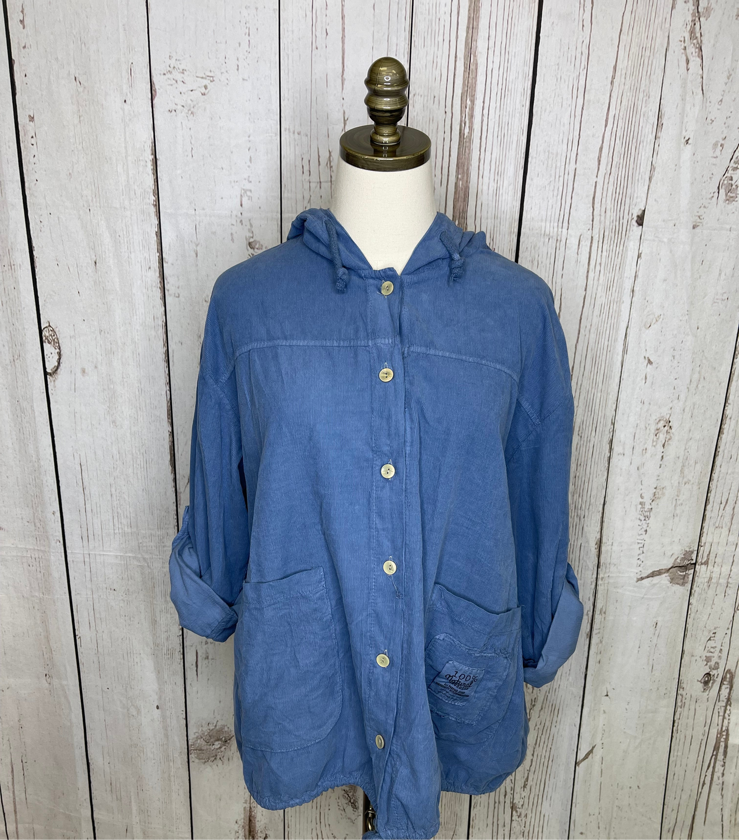 Hooded Button Front Corduroy Jacket