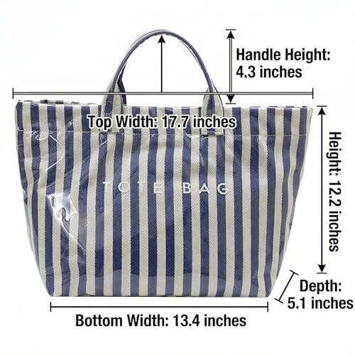 Striped Large-capacity PVC Tote Bag for Women Shoulder Bag : Blue