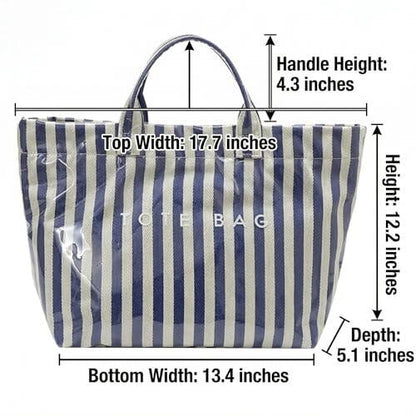Striped Large-capacity PVC Tote Bag for Women Shoulder Bag : Blue