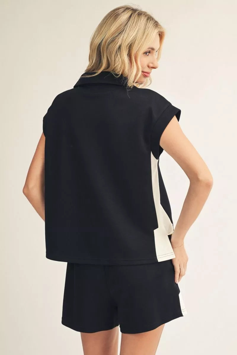 Jodifl Black Front Zip Top & Drawstring Short Set
