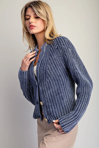 EESOME Denim Long Sleeve Button Down Knit Cardigan