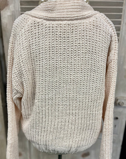 POL Cream Flower Button Chenille Sweater