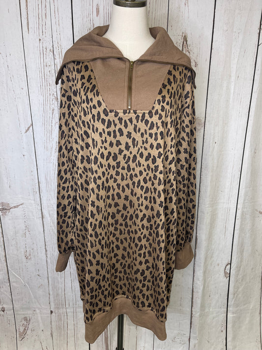 Oddi Plus Size Leopard jacquard dress with half zip