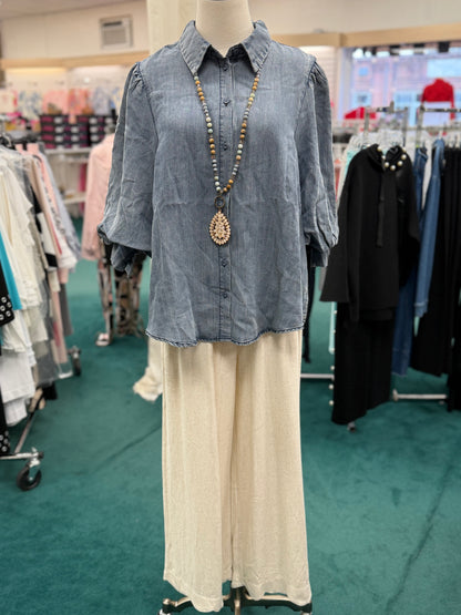 Easel  3/4 SLEEVES WASHED DENIM SHIRT