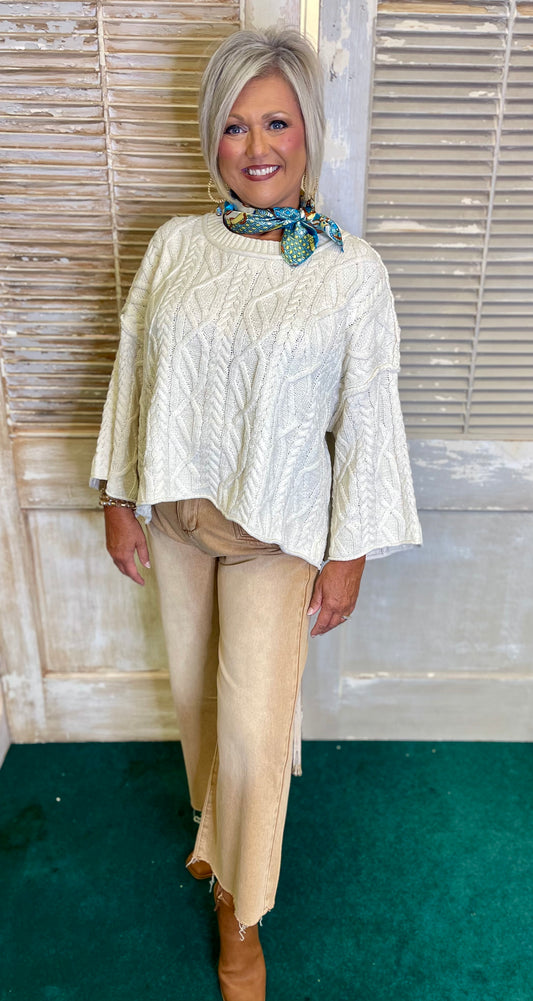 POL Cream Cable Knit Sweater