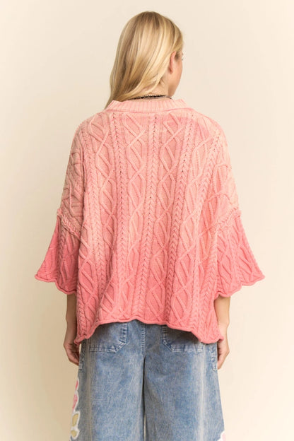 Davi Dani Coral Long Sleeve Cable Knit Sweater