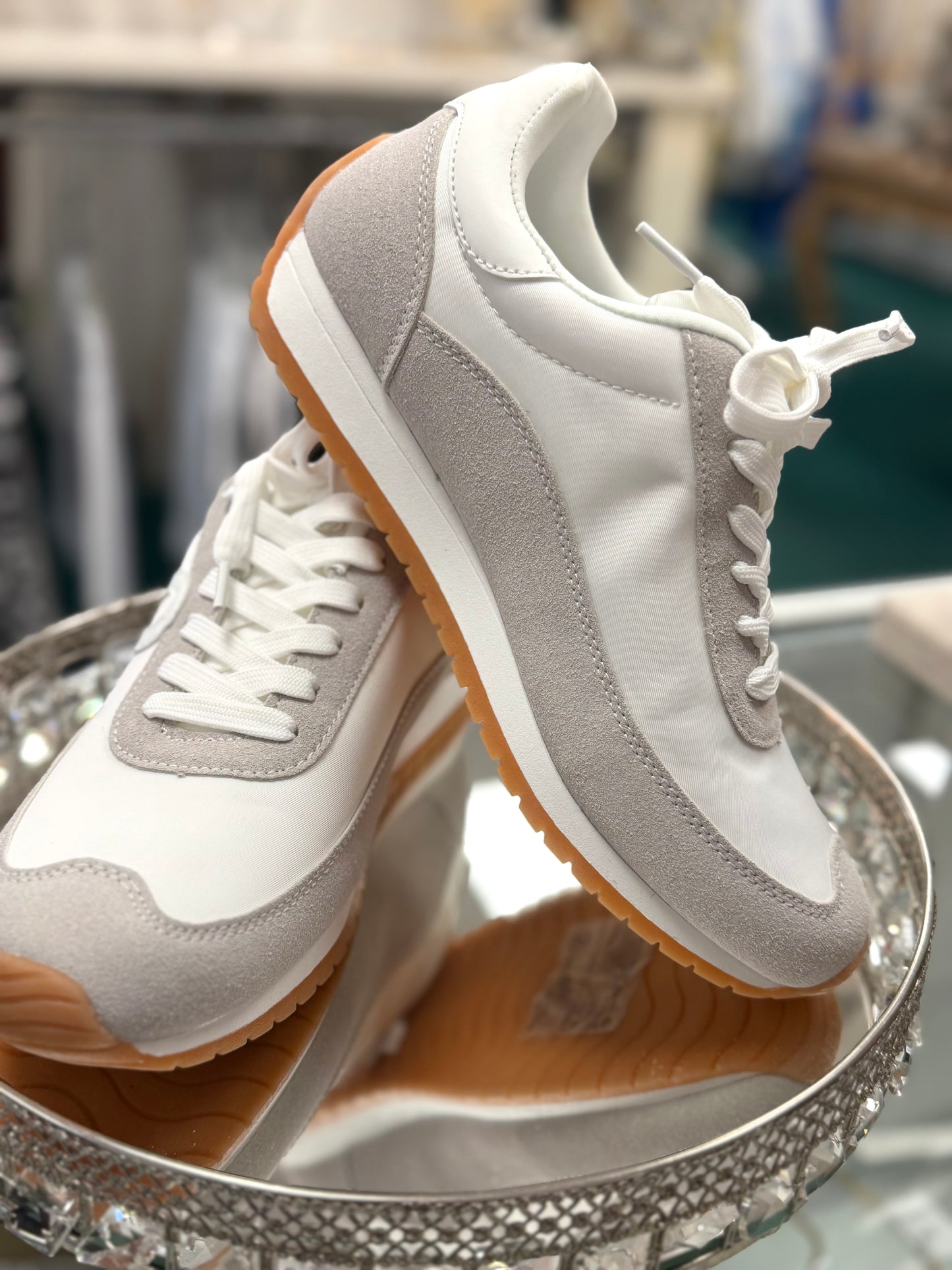 Beige & White Trainer Sneaker