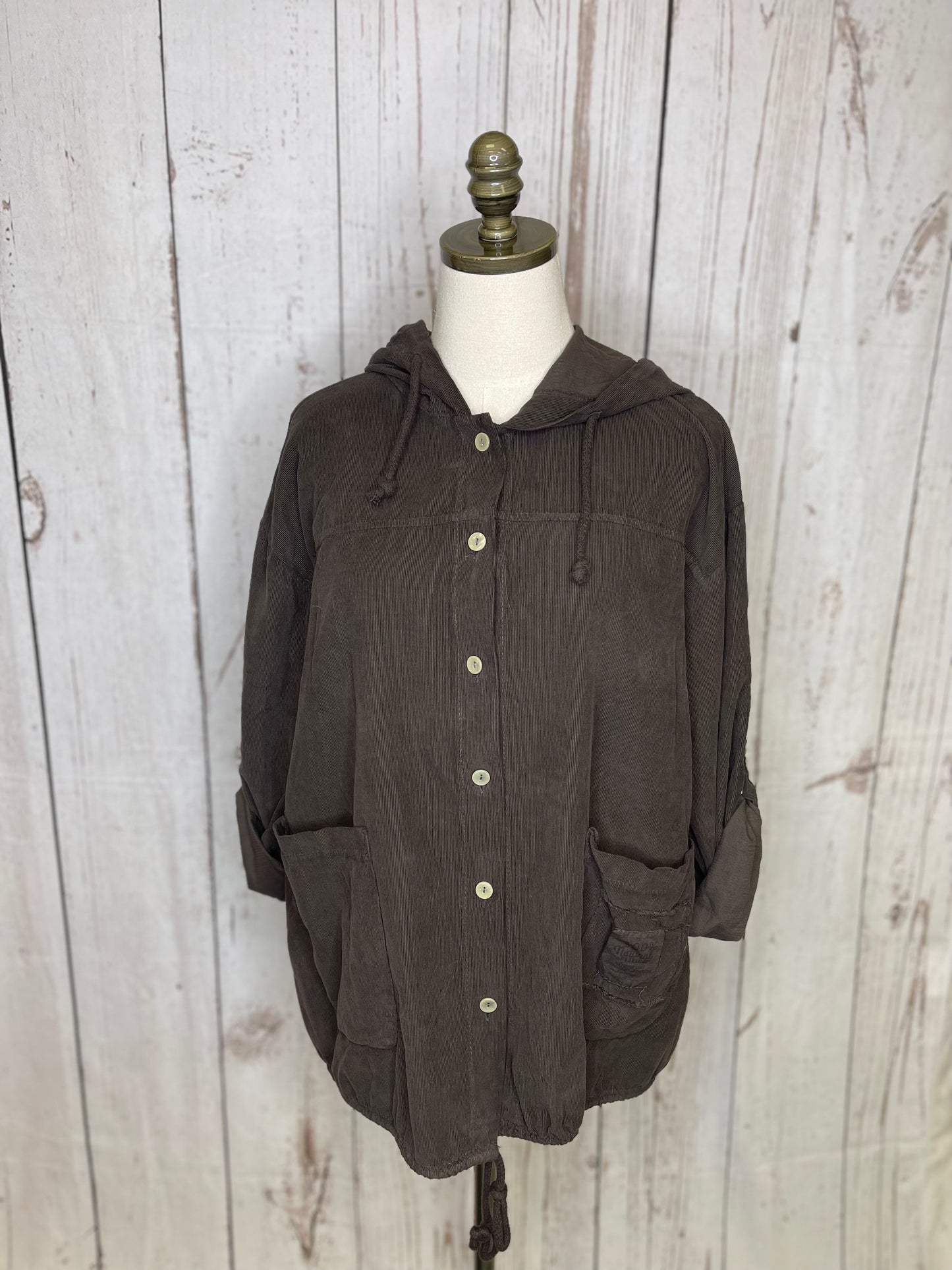 Hooded Button Front Corduroy Jacket