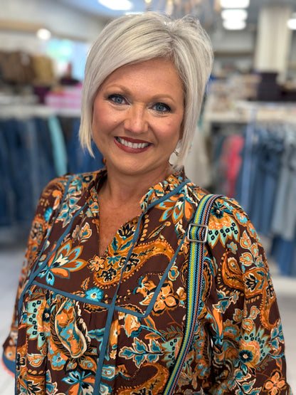 Umgee Brown Mix Paisley Print Mini Dress