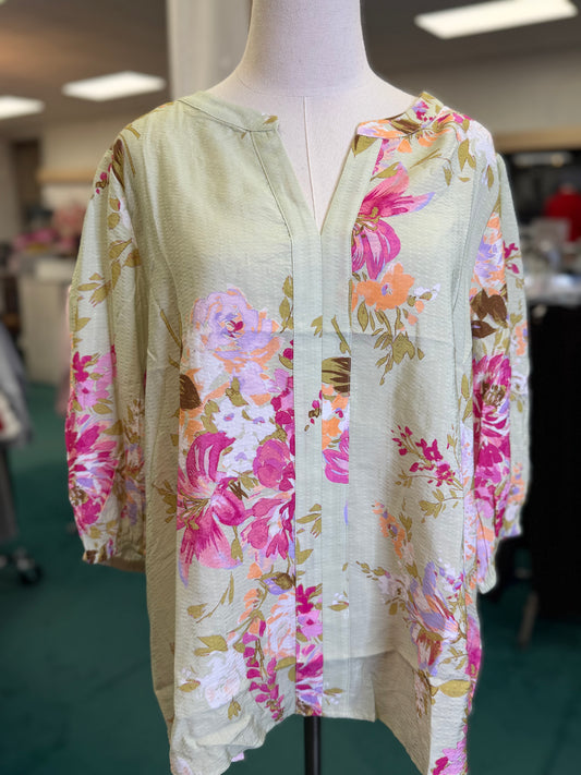 Oddi Plus Size Sheer Floral Printed Blouse