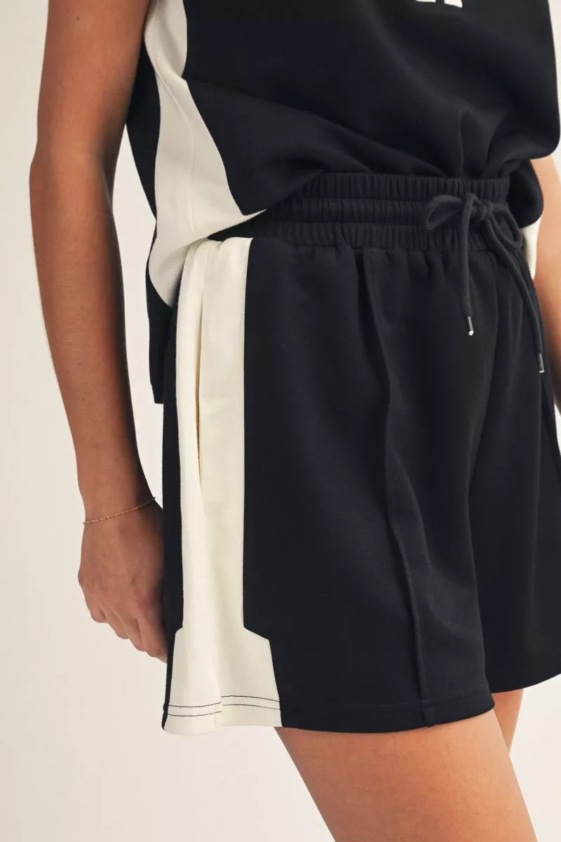 Jodifl Black Front Zip Top & Drawstring Short Set