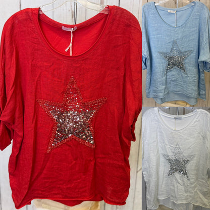 Made in Italy Shining Star Linen Top