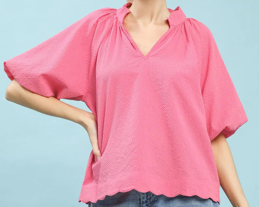 Umgee Peony Bubbled Sleeved Seersucker Top