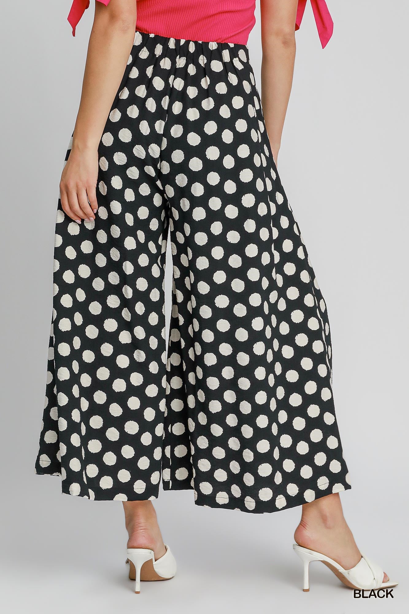Umgee Black Playful Polka Wide Leg Pants