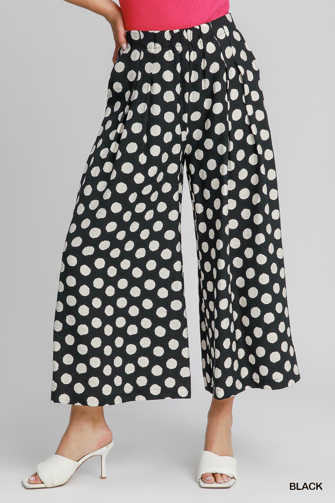 Umgee Black Playful Polka Wide Leg Pants