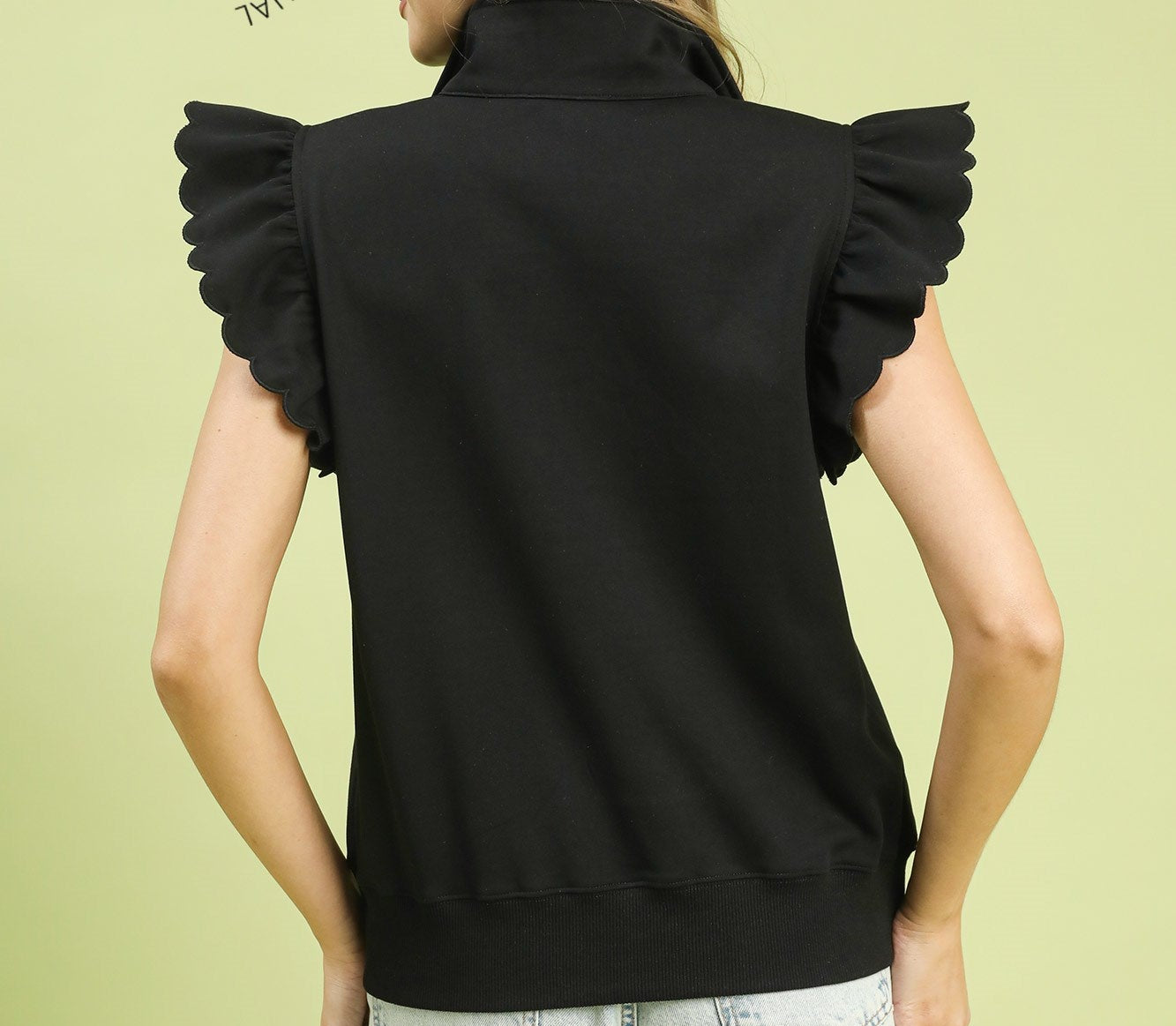 Umgee Black Ruffled Zip-Up Sweatshirt