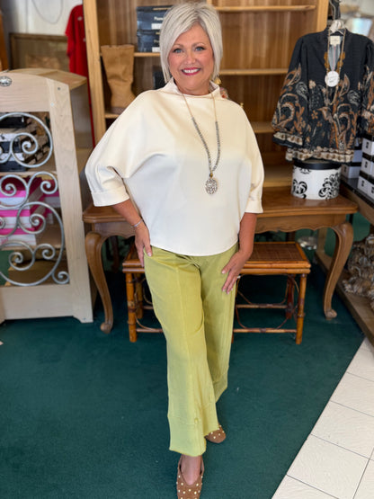 Glam Ivory Mock-Neck 3/4 Sleeve Everyday Top