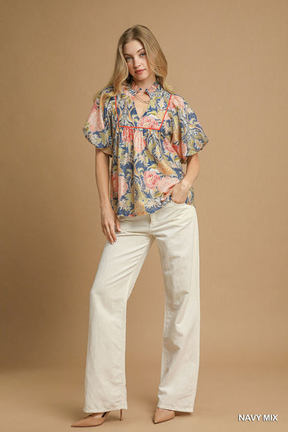 Umgee Navy Vintage Garden Blouse