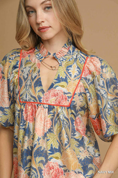Umgee Navy Vintage Garden Blouse