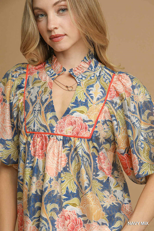 Umgee Navy Vintage Garden Blouse