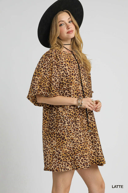 Umgee Puff Sleeve Short Leopard Print Dress