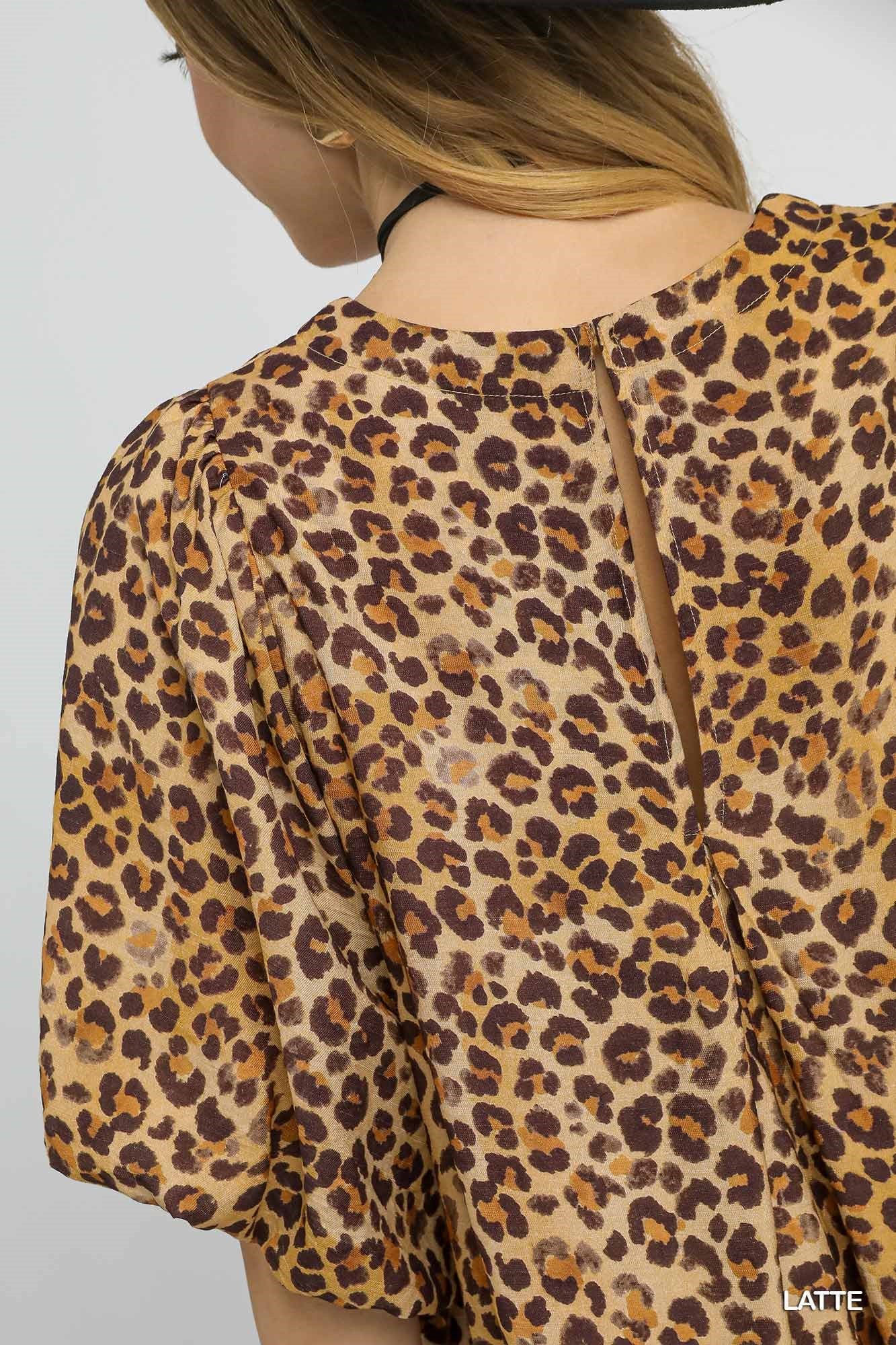 Umgee Puff Sleeve Short Leopard Print Dress