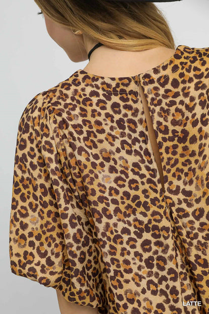 Umgee Puff Sleeve Short Leopard Print Dress