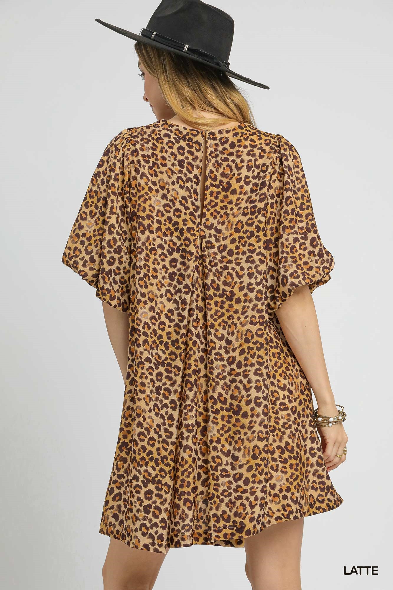 Umgee Puff Sleeve Short Leopard Print Dress