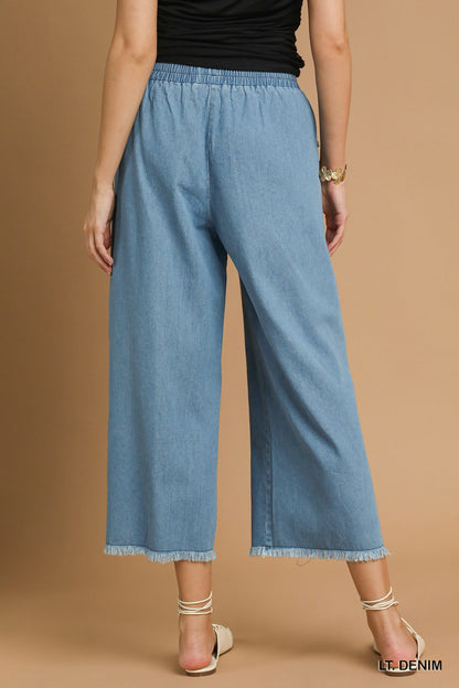 Umgee  Denim Pants with Fringe Hem