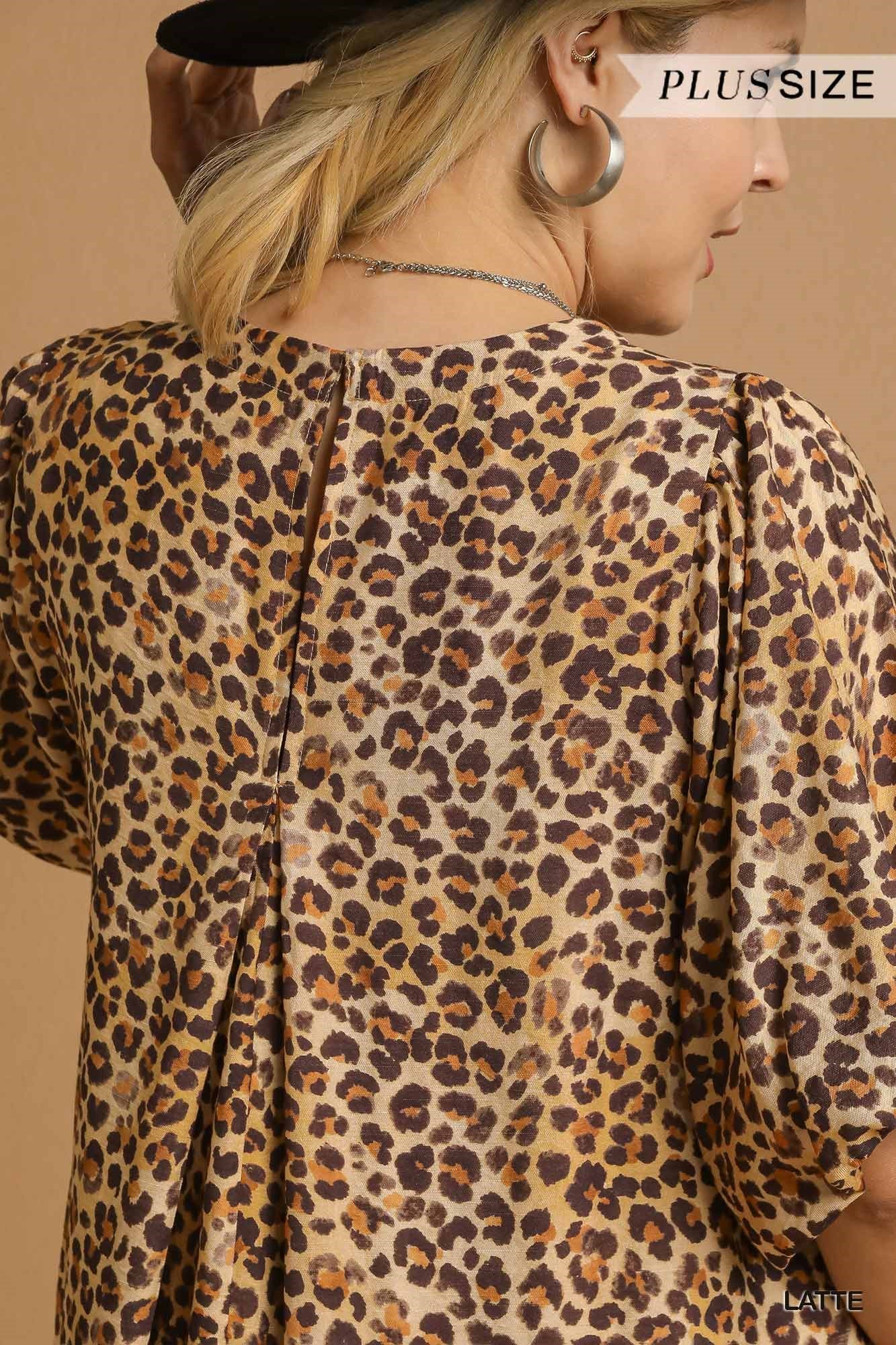 Umgee Plus Size Leopard Print Puff Sleeve Dress