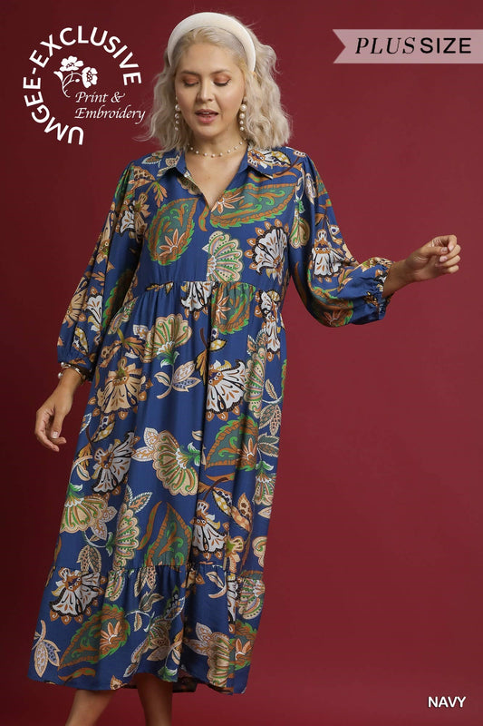 Umgee Plus Size Midnight Blooms Dress