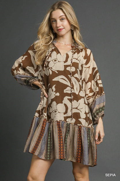 Umgee Sepia Mix Media Dress