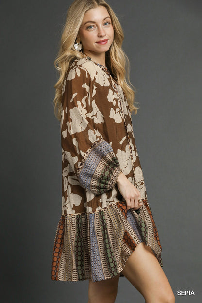 Umgee Sepia Mix Media Dress