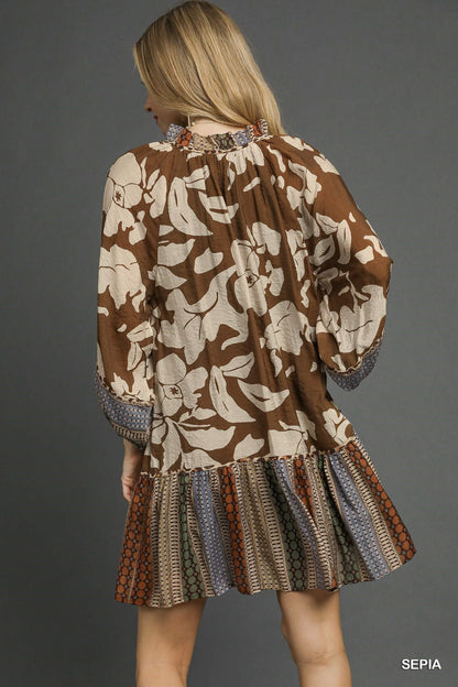 Umgee Sepia Mix Media Dress