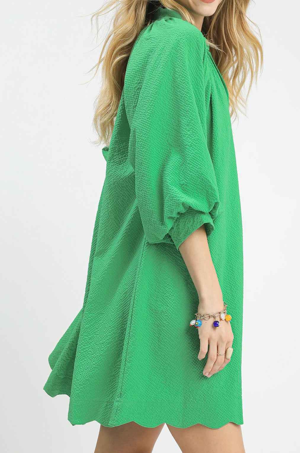 Umgee Green Textured Pocket Mini Dress
