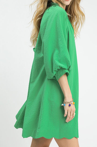 Umgee Green Textured Pocket Mini Dress