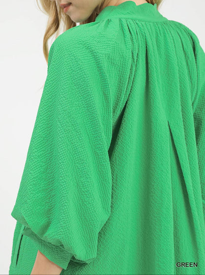 Umgee Green Textured Pocket Mini Dress