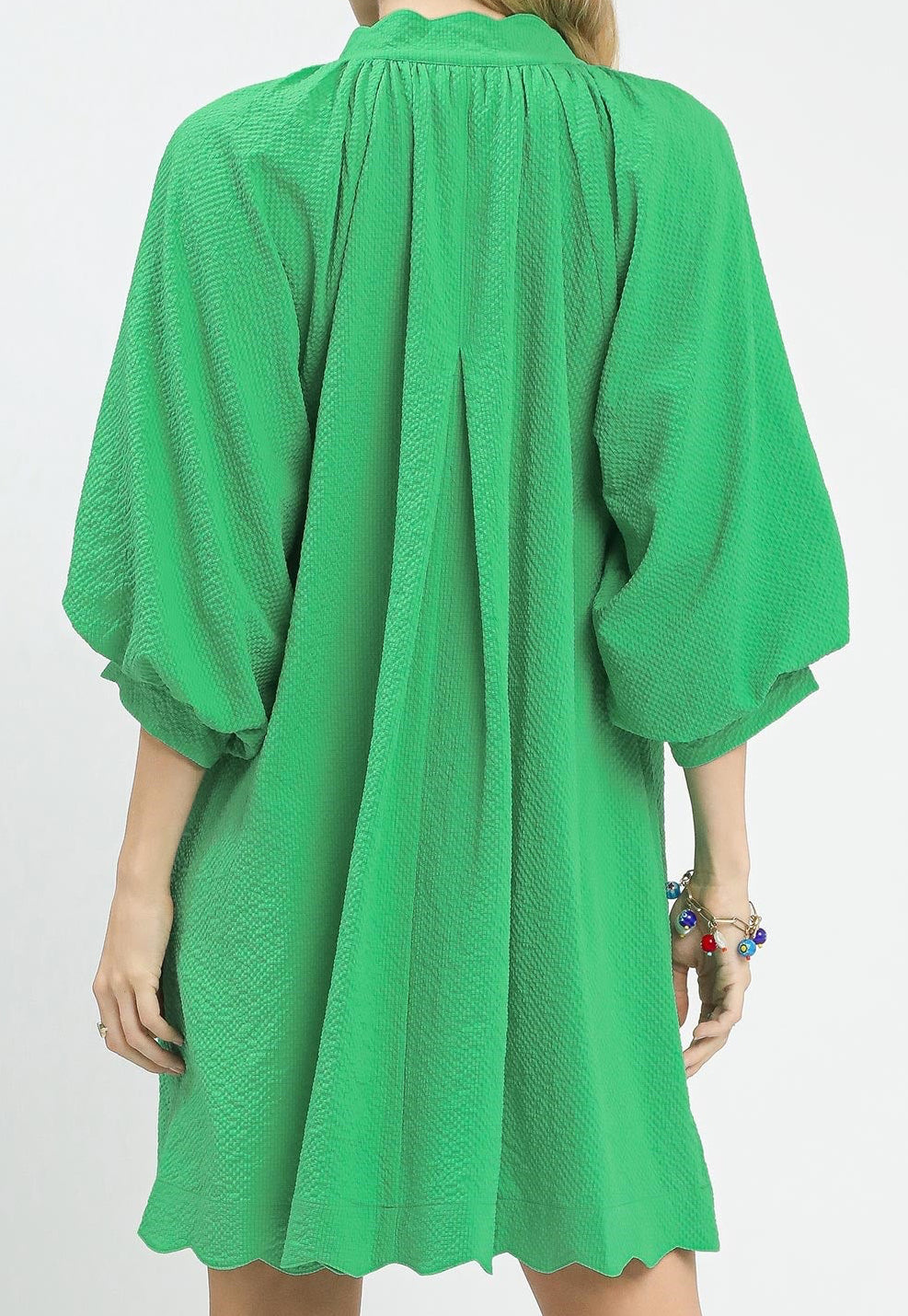Umgee Green Textured Pocket Mini Dress