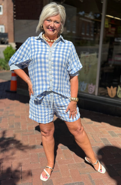 Checkered Shirt Top & Shorts Set