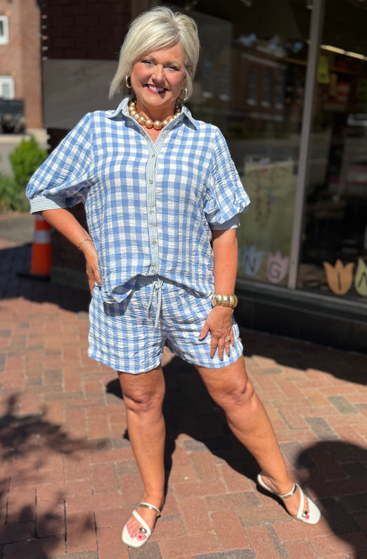 Checkered Shirt Top & Shorts Set