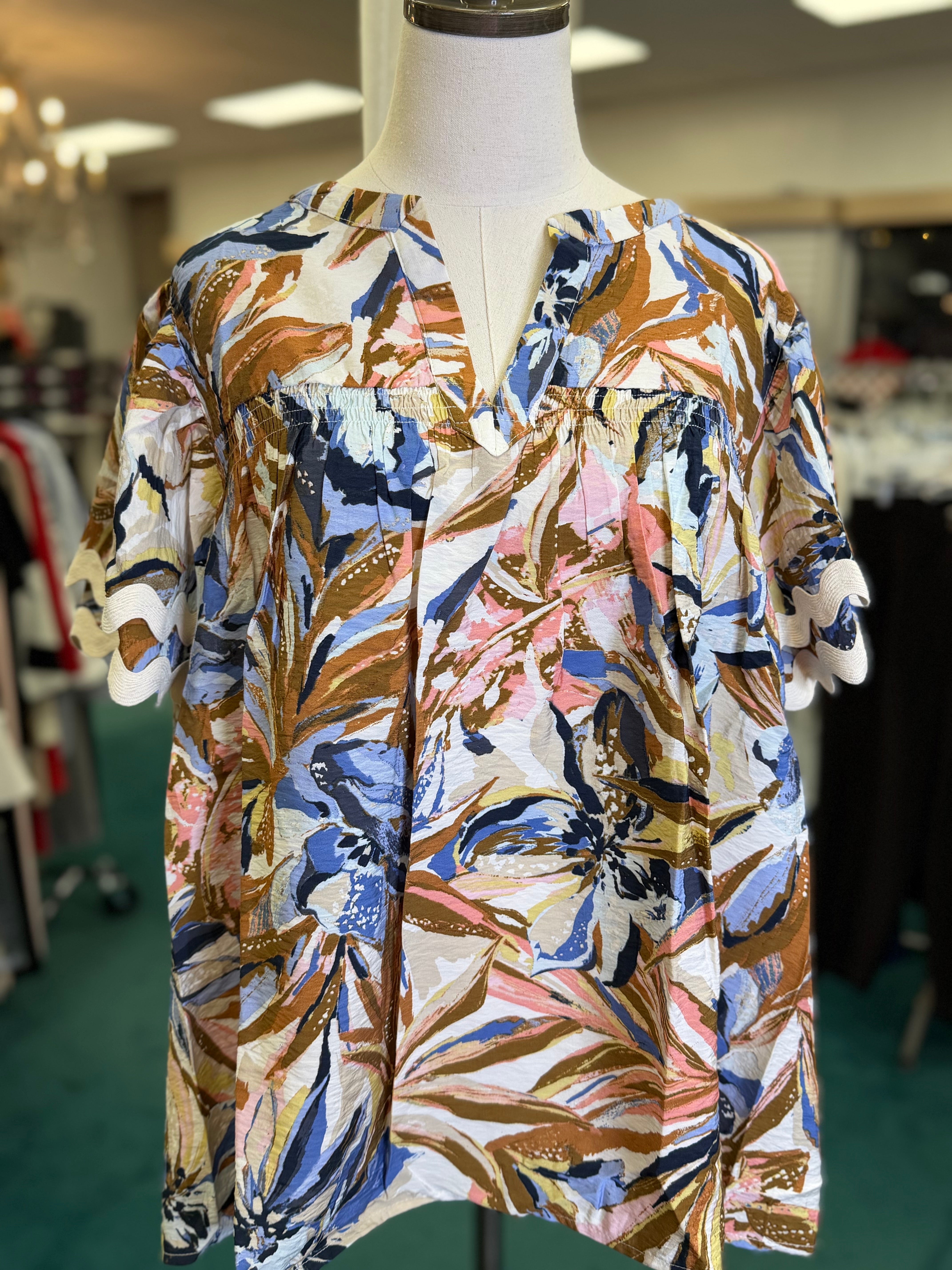 Oddi Plus Size Botanical Print Blouse with Ric Rac trim – Robbie's of ...