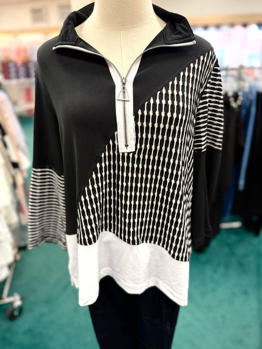 ZIP-UP MULTI-PANEL WAVE KNIT TOP - MULTI