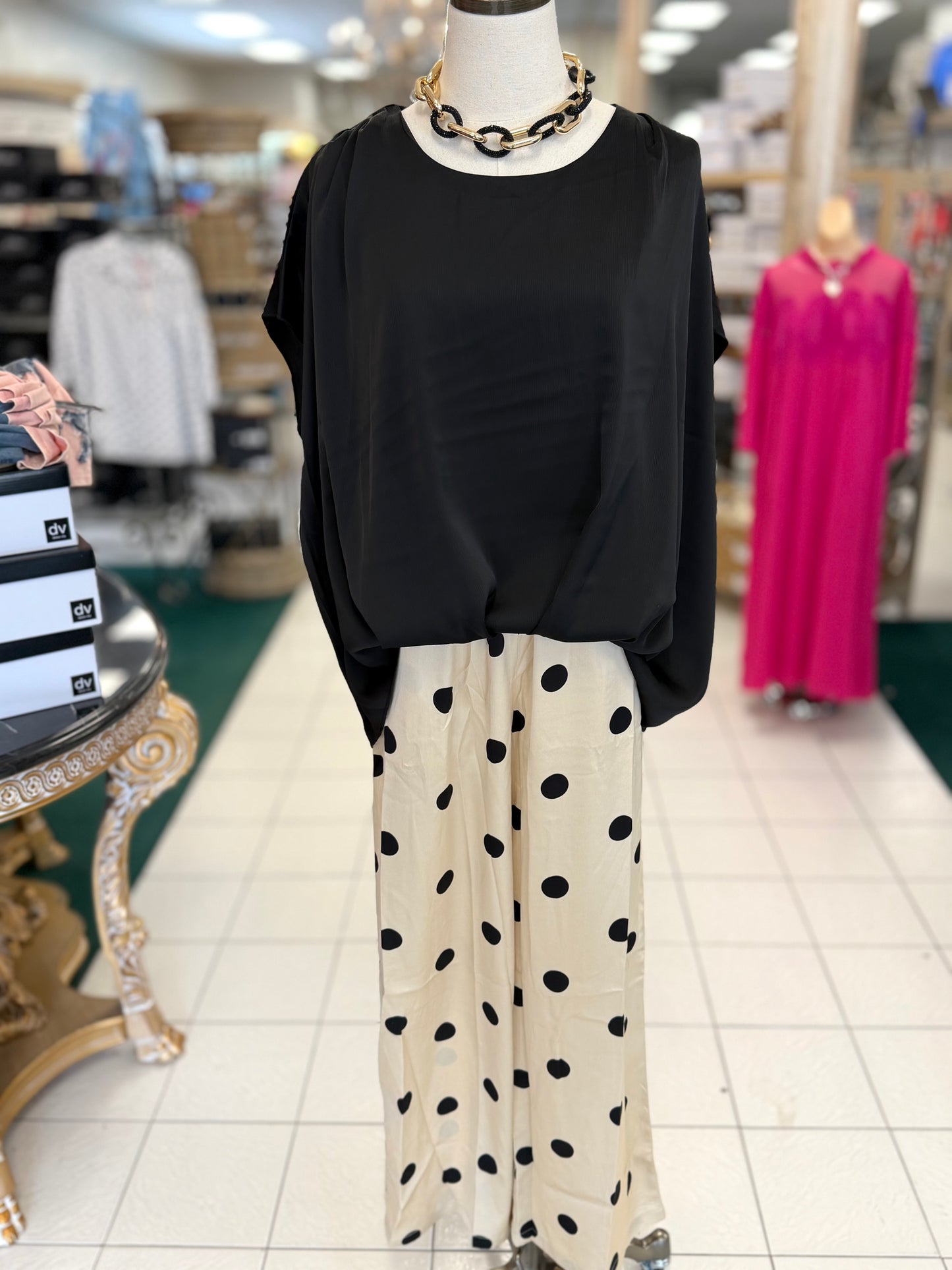 Davi & Dani Taupe & Black Wide Leg Polka Dot Pants