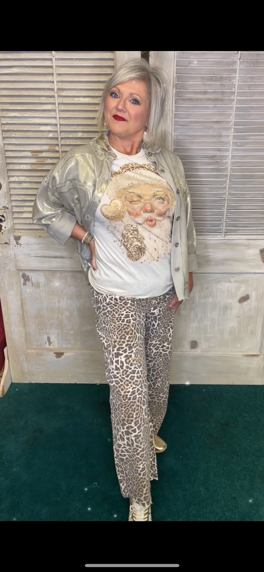 Easel Mocha Washed Animal Print Twill Pants