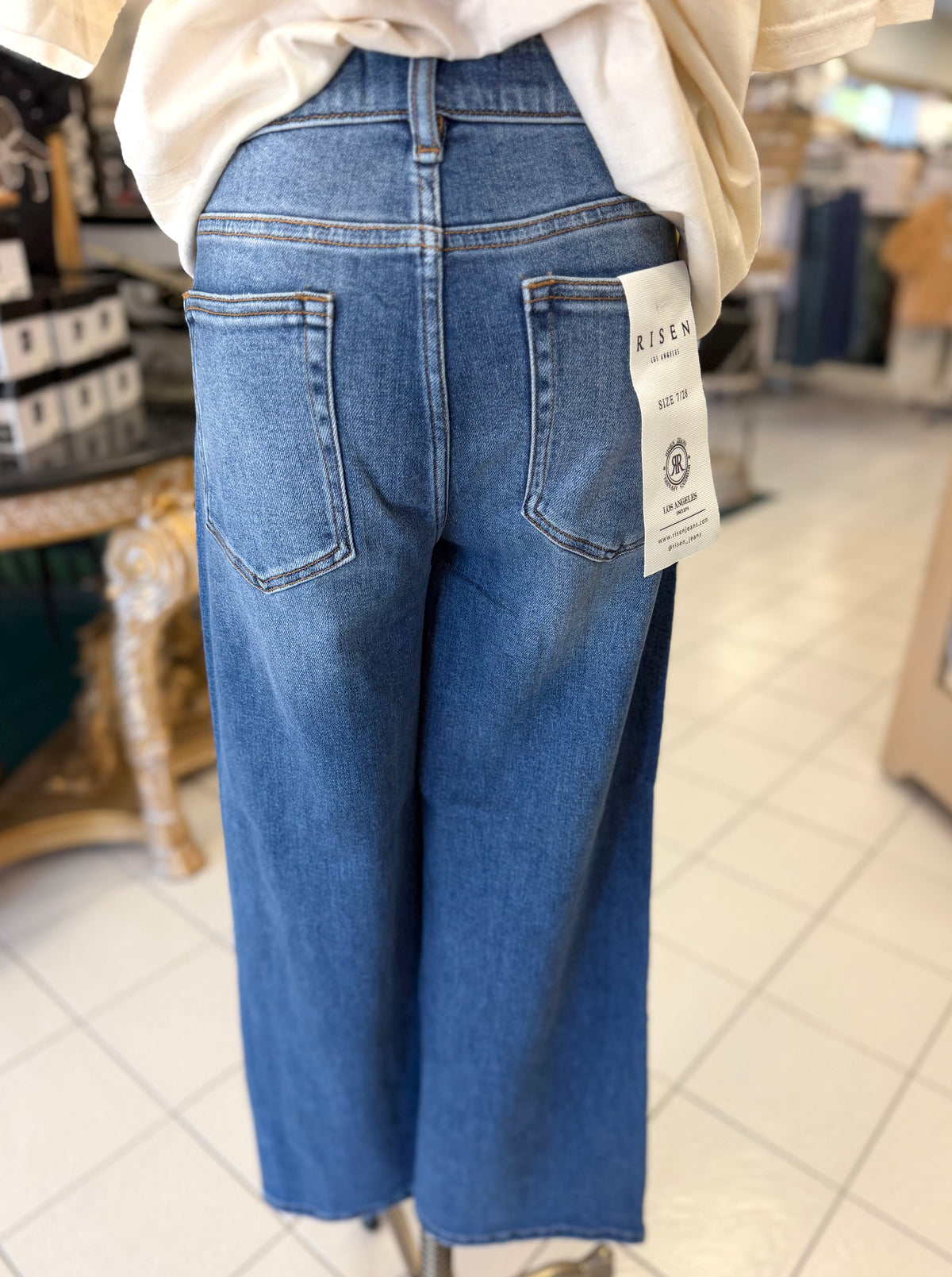 Risen Tummy Control Elastic Band Mid Rise Crop Jeans