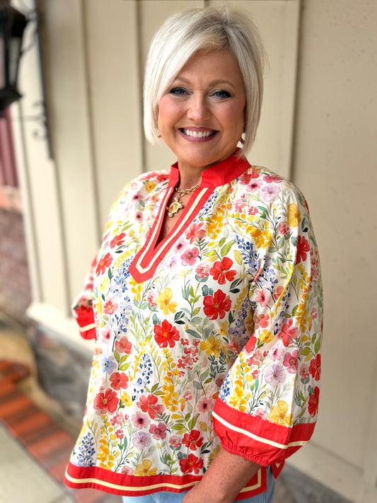 Jodifl Colorful Floral Border Print Top