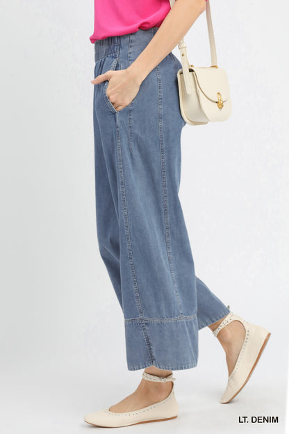 Umgee Stone Wash Denim Wide Leg Pants