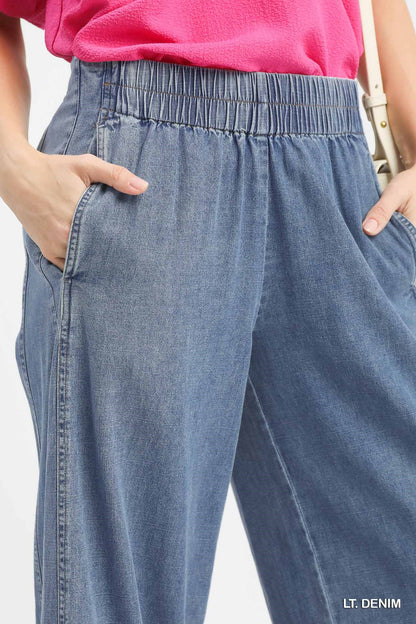 Umgee Stone Wash Denim Wide Leg Pants