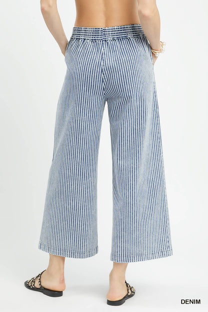 Umgee Stone Wash Stripe Wide-Leg Pants